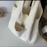 Large Capacity Foldable Canvas Tote Bag Shoulder Shopper Daily Use Eco Shopping