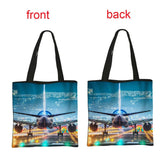 Airplane Print Handbag Flight Women Totes Bags Canvas Shoulder Bags
