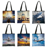 Airplane Print Handbag Flight Women Totes Bags Canvas Shoulder Bags