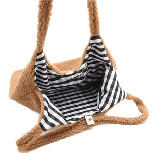 Faux Bear Plush Shoulder Bag for Women Winter Large Capacity Handbag