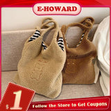 Faux Bear Plush Shoulder Bag for Women Winter Large Capacity Handbag