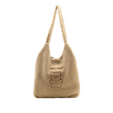 Faux Bear Plush Shoulder Bag for Women Winter Large Capacity Handbag