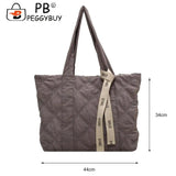 Vintage Checkered Pattern Tote Bag with Ribbon Casual Nylon Handbags