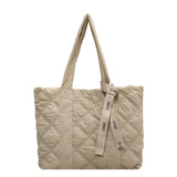 Vintage Checkered Pattern Tote Bag with Ribbon Casual Nylon Handbags