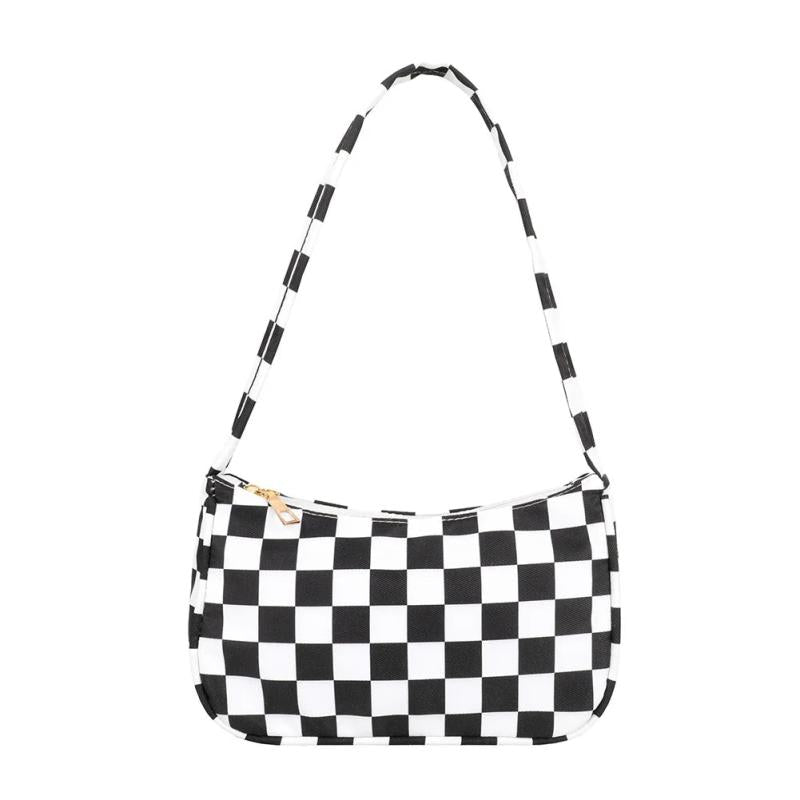 Retro Plaid Leopard Print Nylon Shoulder Bag for Women Girls