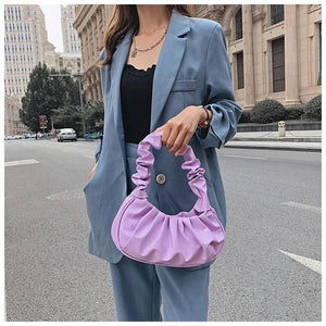 Summer Pleated Handlebags for Women PU Cloud Bags Leisure Shoulder Bags