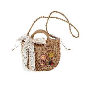 Floral Decor Crossbody Bag Hand-Held Tote Lace Bowknot Handbags