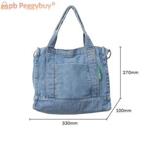 Denim Student Book Bag Large Capacity Multi-Pockets Port