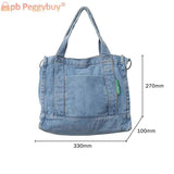Denim Student Book Bag Large Capacity Multi-Pockets Port
