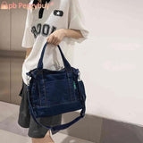 Denim Student Book Bag Large Capacity Multi-Pockets Port