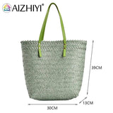 Hand-Woven Straw Shoulder Bag Large Capacity Tote Beach Vacation Shopping