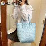 Hand-Woven Straw Shoulder Bag Large Capacity Tote Beach Vacation Shopping