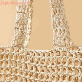 Summer Ladies Woven Tote Hollow Top-handle Bag Casual Portable Net Crochet