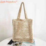 Summer Ladies Woven Tote Hollow Top-handle Bag Casual Portable Net Crochet