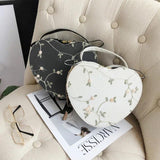 Embroidery Handbag Peach Heart Shoulder Bag