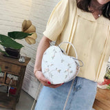 Embroidery Handbag Peach Heart Shoulder Bag
