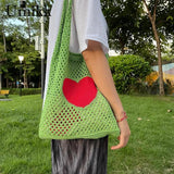 Knitted Shoulder Bags Casual Mesh Hollow Woven Handbag