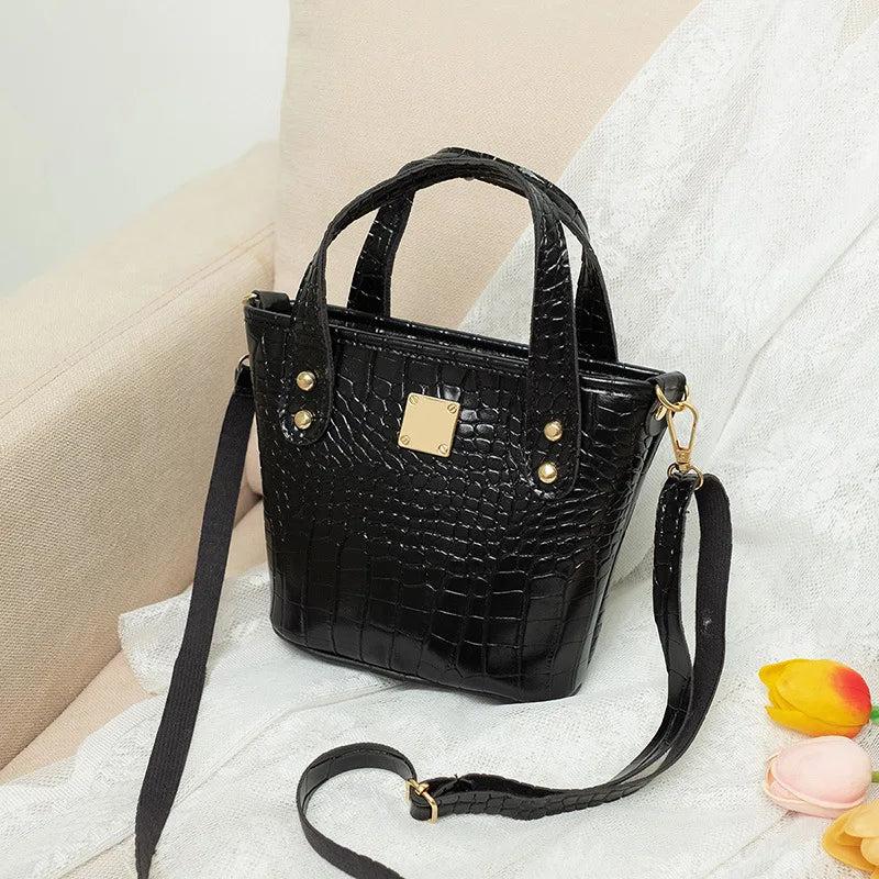 Crocodile Crossbody Bag Women Shoulder Bag PU Leather Bucket Handbag