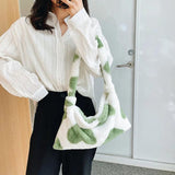 Flower Love Heart Printing Bag Women Plush Shoulder Bag
