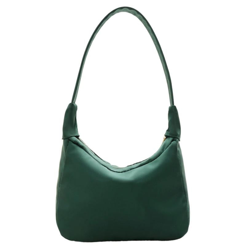 Nylon Solid Crescent Handle Bag Women Small Zipper Underarm Bag