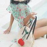 Women Straw Bag Rattan Woven Beach Shoulder Tote