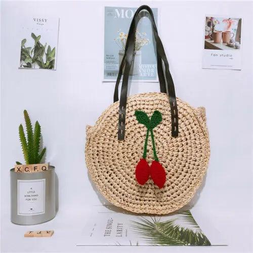 Women Straw Bag Rattan Woven Beach Shoulder Tote