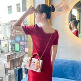 Solid Embossed Small Square Chain Messenger Bag
