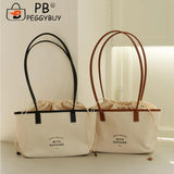 Canvas Tote Drawstring Letters Shoulder Bag Casual Travel Handbags