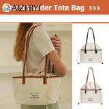 Women Drawstring Canvas Tote Letters Shoulder Bag