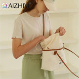 Women Drawstring Canvas Tote Letters Shoulder Bag