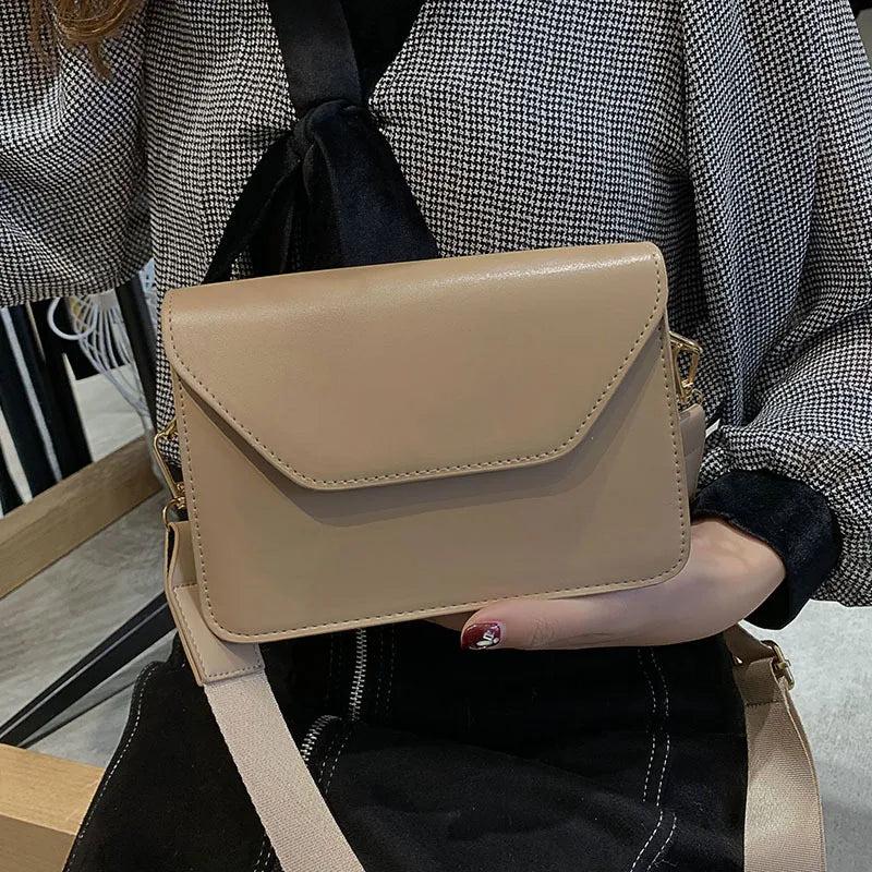 Women's Casual Pu Leather Handbag with Wide Shoulder Strap