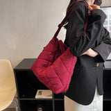 Quilted Crossbody Handbag Cotton Totes Large Capacity Solid Pattern Vintage