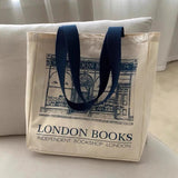 Canvas Women Handbags Shoulder Bag London Books Print Ladies Hand Bags