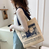 Canvas Women Handbags Shoulder Bag London Books Print Ladies Hand Bags