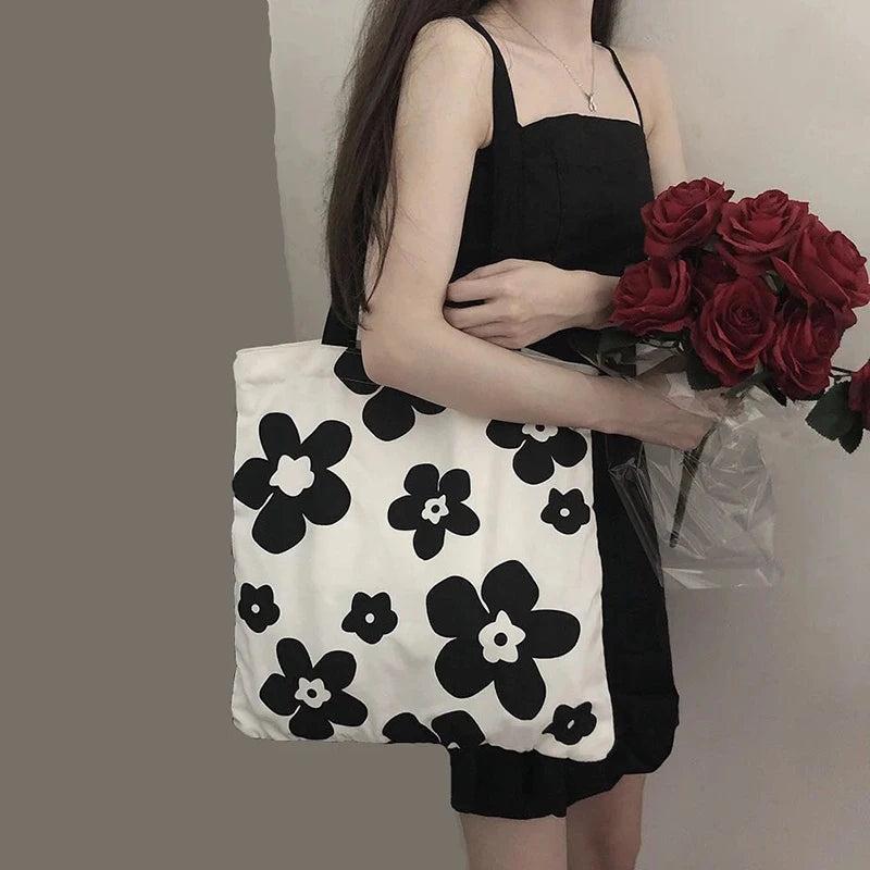 Canvas Flower Pattern Shoulder Bag Casual Tote Large Capacity Clutch