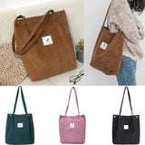 Corduroy Shoulder Bag Reusable Tote Casual Shopping Bags Female Handbag