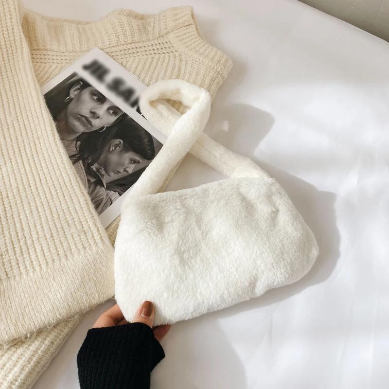 Plush Winter Shoulder Bag Soft Warm Fur Tote Purse For Women