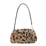 Plush Animal Top-handle Handbags Women Retro Shoulder Underarm Purse
