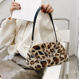 Plush Animal Top-handle Handbags Women Retro Shoulder Underarm Purse