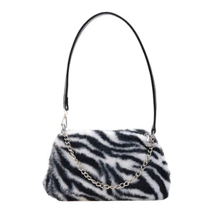 Plush Animal Top-handle Handbags Women Retro Shoulder Underarm Purse