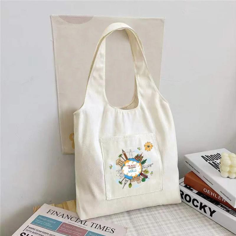 Canvas Vest Bag Travel Cartoon Print Girls Tote Bag