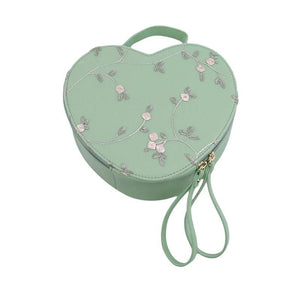 Heart Shaped Retro Handbag Flowers Shoulder Bag Embroidered PU Leather