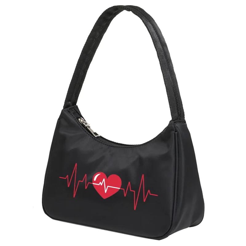 Love Pattern Shoulder Bag Flax Student Handbag Outdoor Handbags Casual Tote Bag