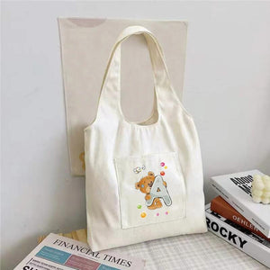 Bear Letter Print Canvas Vest Bag Harajuku Shoulder Bag
