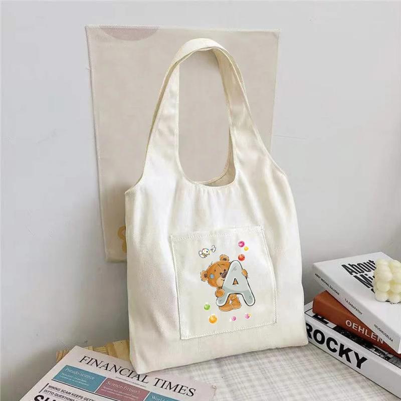 Bear Letter Print Canvas Vest Bag Harajuku Shoulder Bag