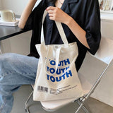 YOUTH Letters Print Canvas Shoulder Bag Eco Handbag Tote