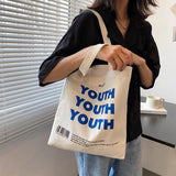 YOUTH Letters Print Canvas Shoulder Bag Eco Handbag Tote