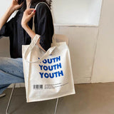 YOUTH Letters Print Canvas Shoulder Bag Eco Handbag Tote