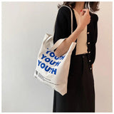 YOUTH Letters Print Canvas Shoulder Bag Eco Handbag Tote