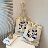 YOUTH Letters Print Canvas Shoulder Bag Eco Handbag Tote